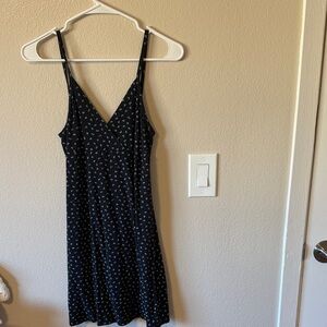 Brandy Melville Navy and White Patterned Midi Dress